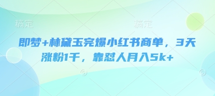 即梦+林黛玉完爆小红书商单，3天涨粉1千，靠怼人月入5k+引流获客-私域-网赚项目-副业赚钱-互联网创业-资源整合星途社